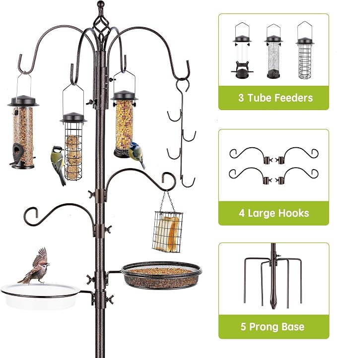 Bird Feeder Station with Suet Cage & Water Bowl Fruit Hook- Adjustable Pole - Image 4