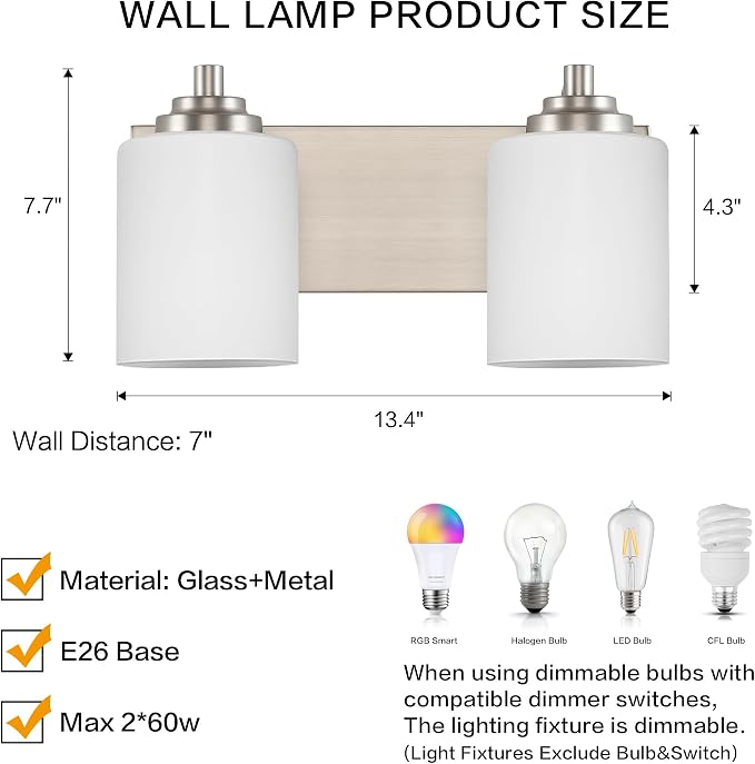 SOLFART Brushed Nickel 2 Light Vanity Lights - Image 5