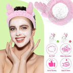 Jowmoy Cute Pink antlers Headband Frog Eye Elastic to Wash Face - Image 4