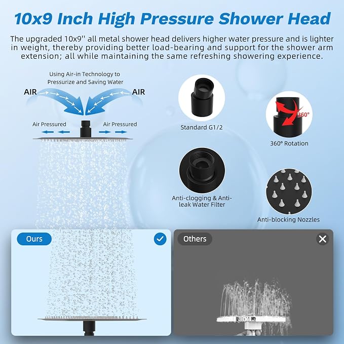 Hibbent cUPC Certified All Metal 10" Rainfall Showerhead Combo, High Pressure - Image 4