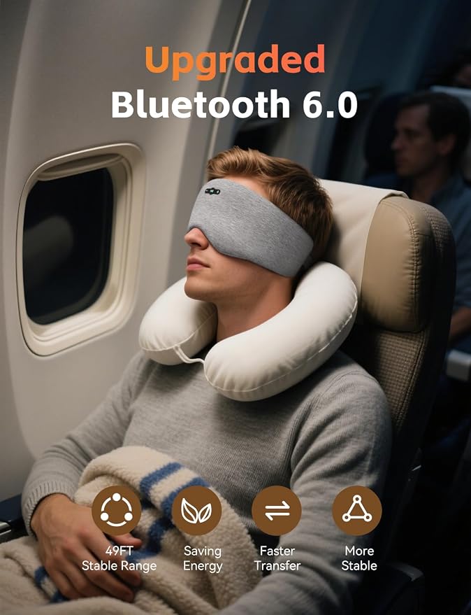 Sleep Mask with Headphones Bluetooth 6.0, 20H Playtime Sleeping Headphones with - Image 4