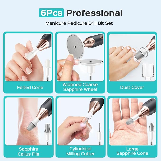 COSLUS C43 Professional Manicure Pedicure Kit, 5-in-1 Electric Nail File - Image 7