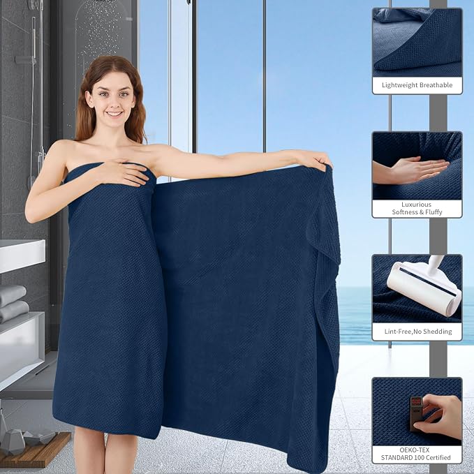 8 Piece Bathroom Towel Set Navy Blue |2 Oversized Large Bath Towels Sheet - Image 4