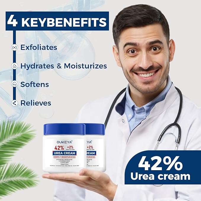 OUKEYA Urea Cream 42% plus Salicylic Acid 2% Net 12.35 Oz Foot & Hand Cream - Image 3
