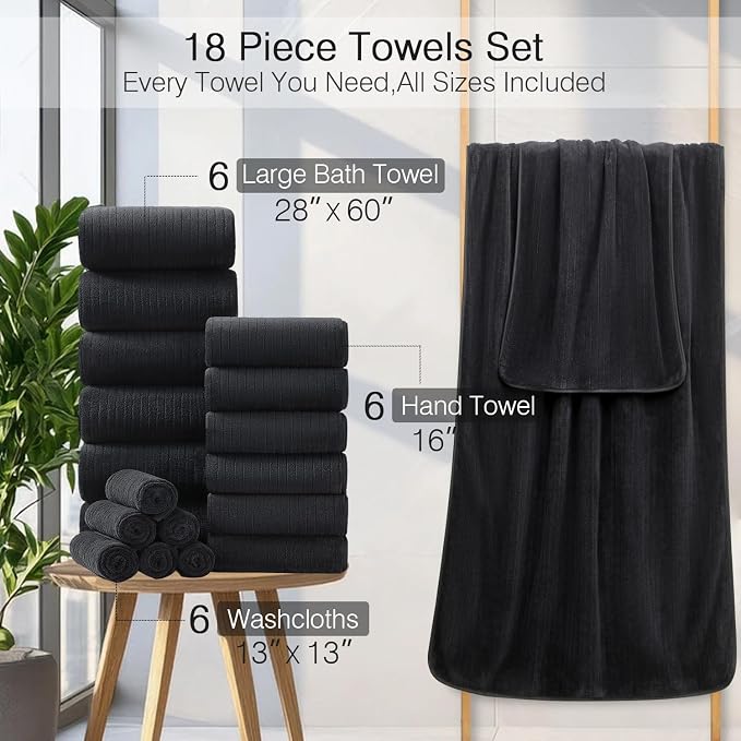18 Piece Family Bath Towel Set Include 6 Bath Towels, 6 Hand Towels and 6 - Image 3
