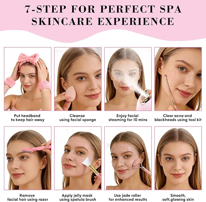 Pjordo Facial Steamer Spa Kit, Skin Scrubber, Nano Ionic Face Steamer - Image 7