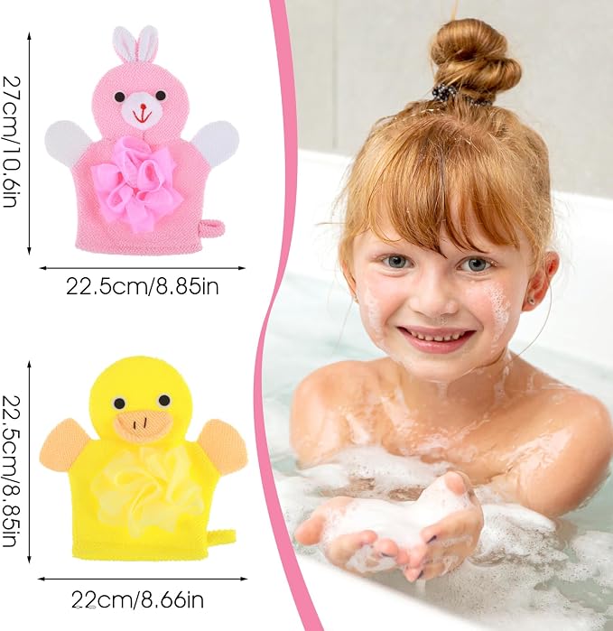 Bath Gloves Loofah for Kids, Cartoon Exfoliating Gloves, Cute Animal Washcloths - Image 2