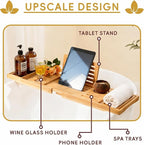 Premium Foldable Bamboo Bathtub Tray Caddy, Expandable Bath Caddy Tray - Image 3