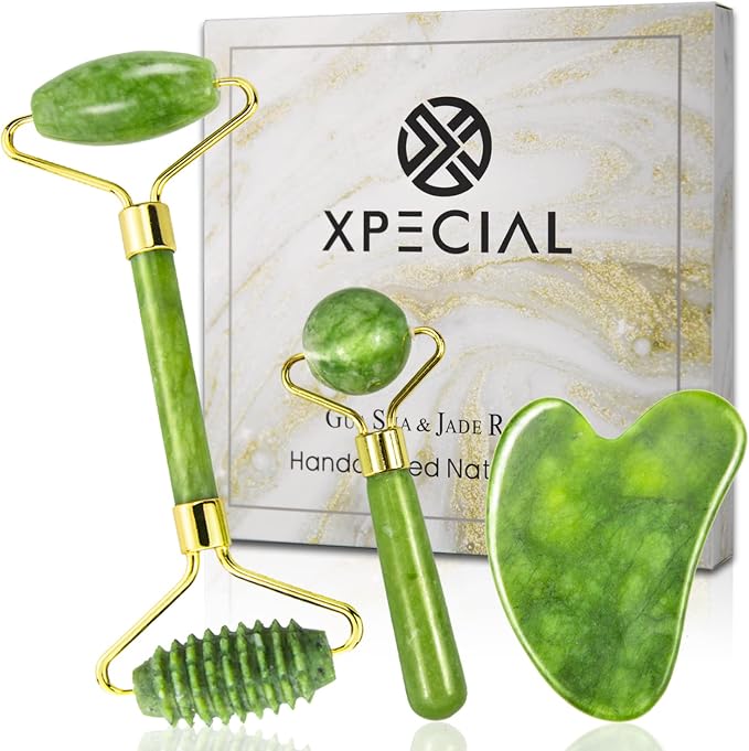 Gua Sha & Jade Roller 3 in 1, Face Roller, Guasha Facial Massage Skin Care Tool by XPECIAL