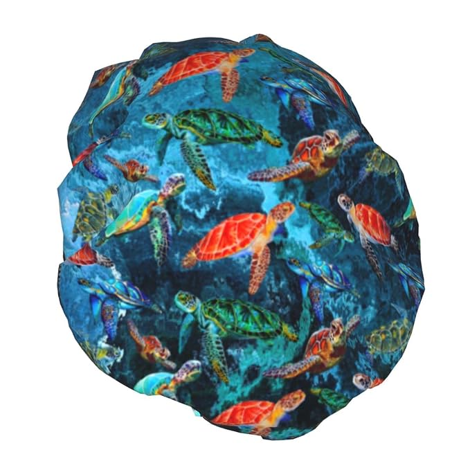 Sea Turtle Shower Cap For Women Adjustable Double Waterproof Layers Bathing - Image 2