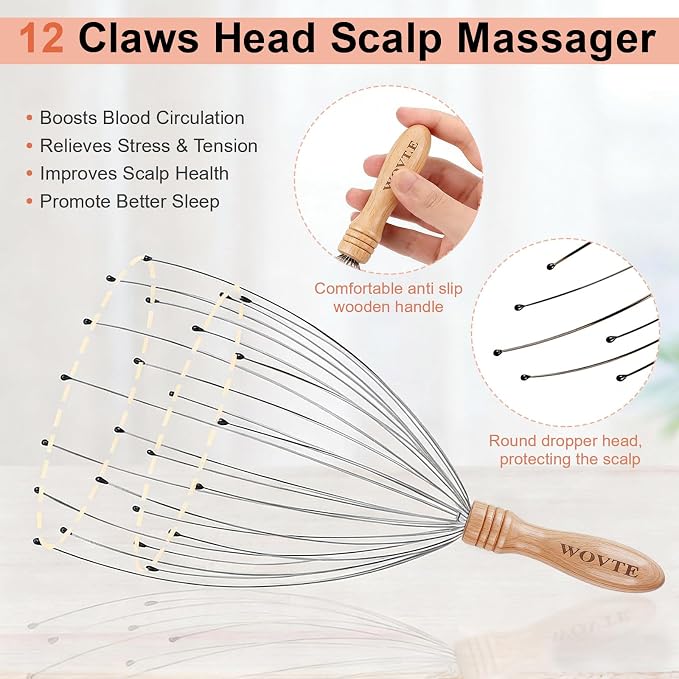 WOVTE Back Scratcher and Scalp Massager Kit – 4 in 1 Telescoping Back Scratcher - Image 3