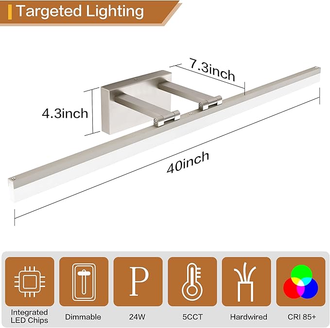SOLFART 39.4 Inch 5 Color Temperature Dimmable Brushed Nickel Bathroom Light - Image 7