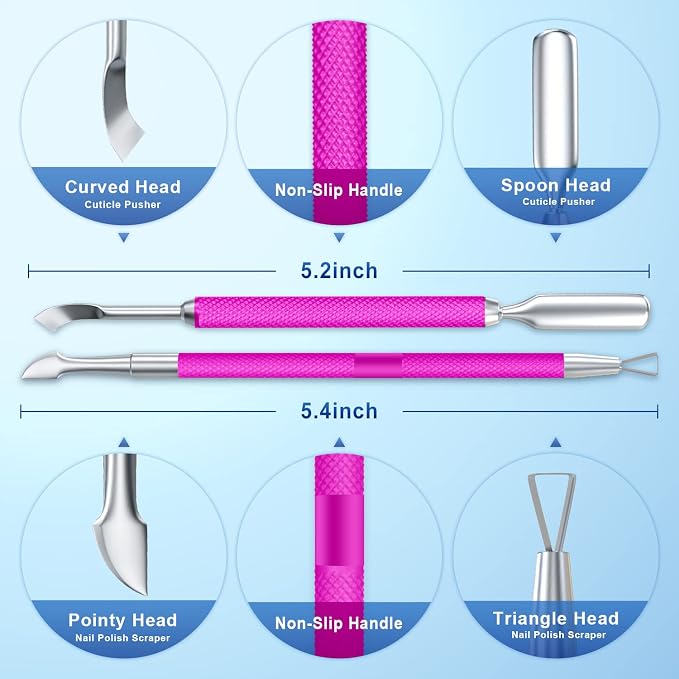 2PCS Metal Rose Pink Cuticle Pusher and Cutter Remover Salon Quality Stainless - Image 2