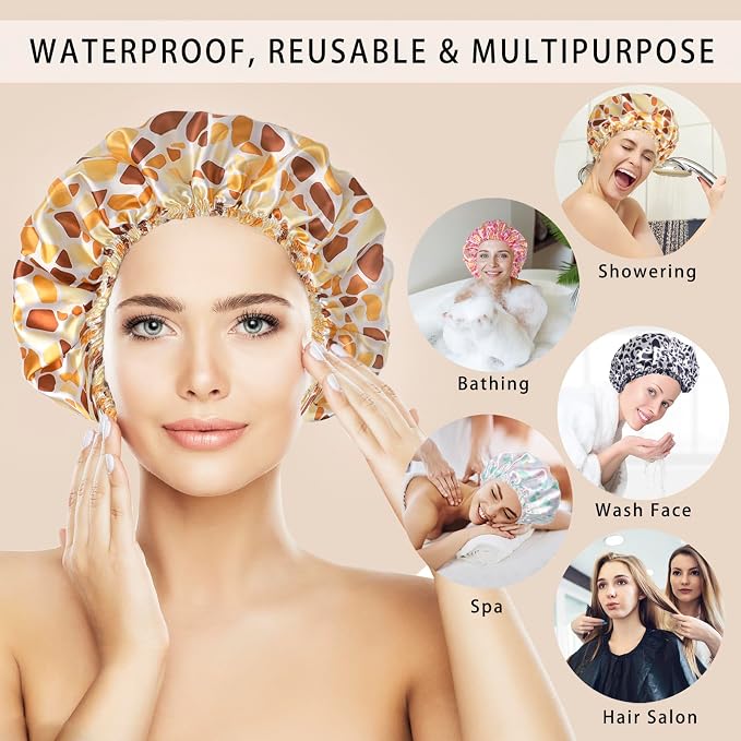 Shower Caps for Women, Double Layers Shower Cap Reusable Waterproof, Bathing - Image 5