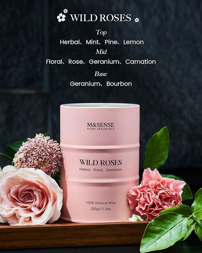 M&SENSE Wild Rose Natural Scented Candle, 70 Hours Long Lasting Soy Candles - Image 3