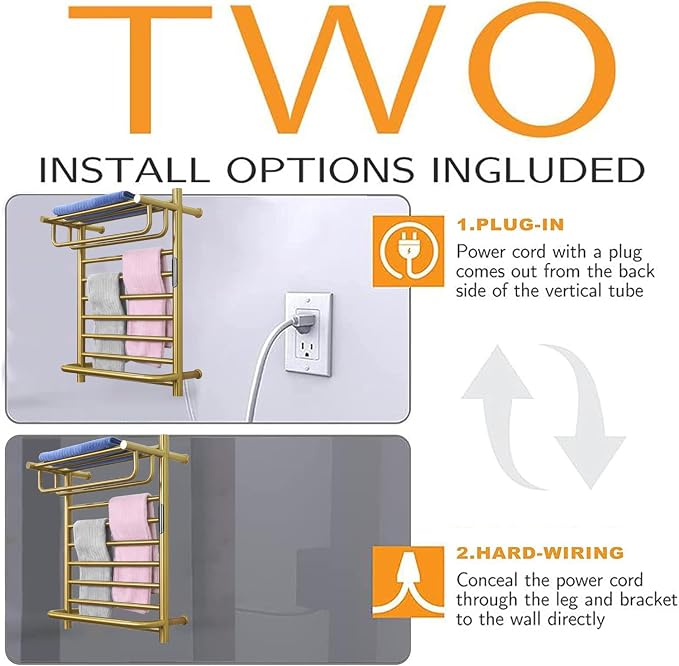 Gold Wall Mounted Heated Towel Rack, Timer & Temperature Control Electric Towel - Image 6