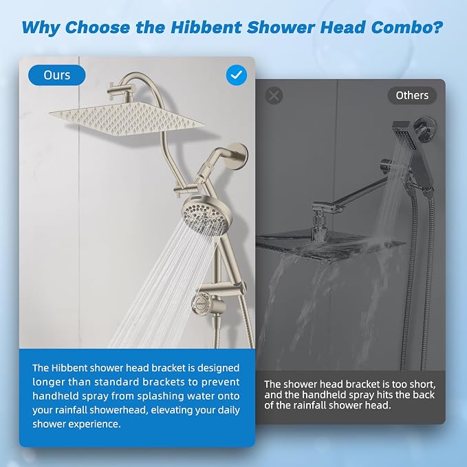 Hibbent cUPC Certified All Metal 10" Rainfall Showerhead Combo, High Pressure - Image 6