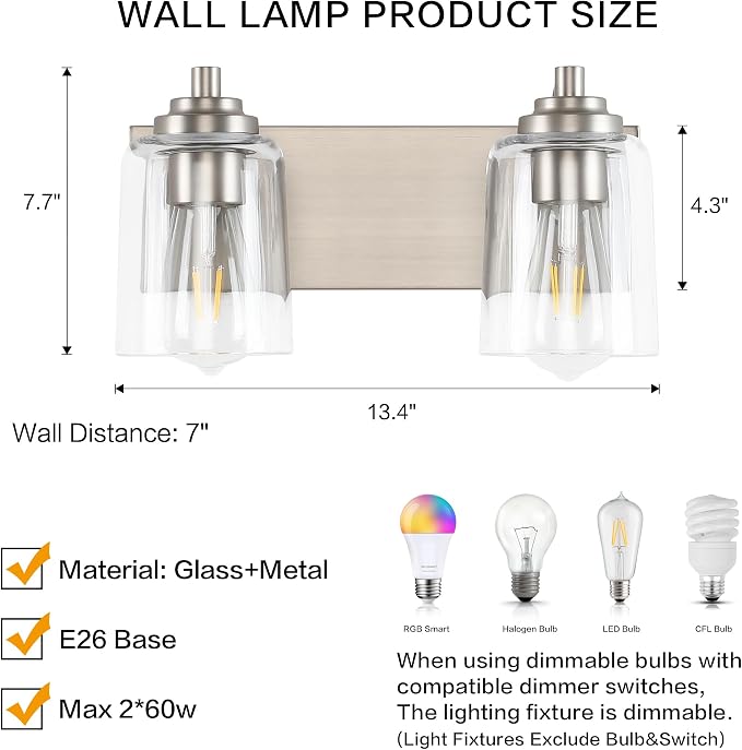 SOLFART Brushed Nickel Bathroom Light Fixture Vanity Lighting Fixtures Over - Image 6
