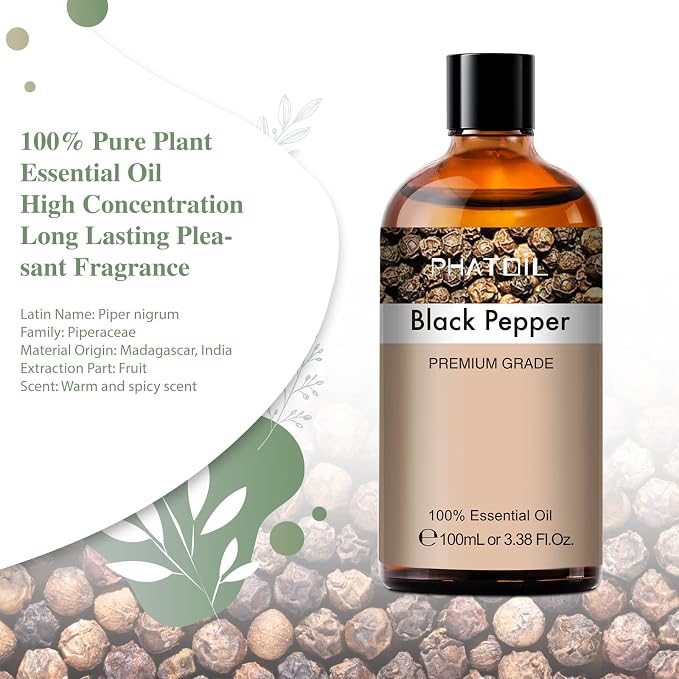 Black Pepper 3.38fl.oz Essential Oil, PHATOIL Pure Aromatherapy Oils - Image 2