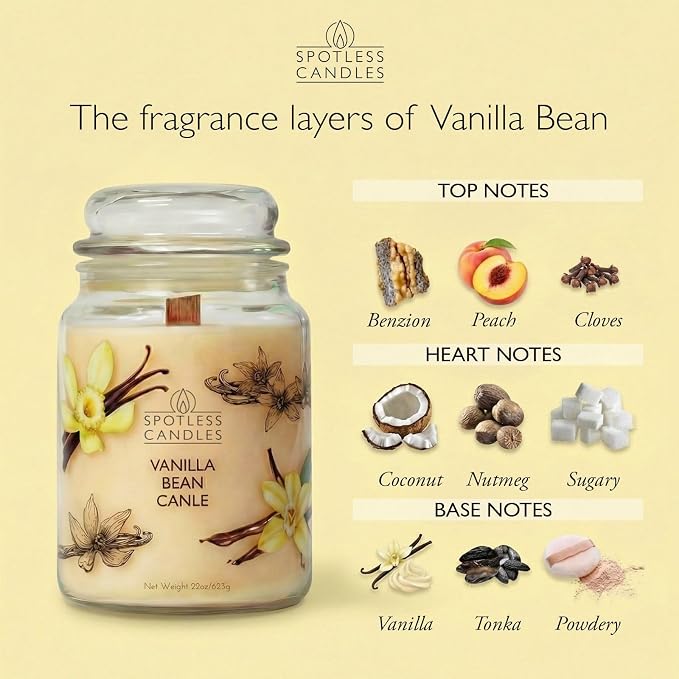 Candle Vanilla Bean 22oz with Wooden Wick in a Presentation Gift Box & - Image 2
