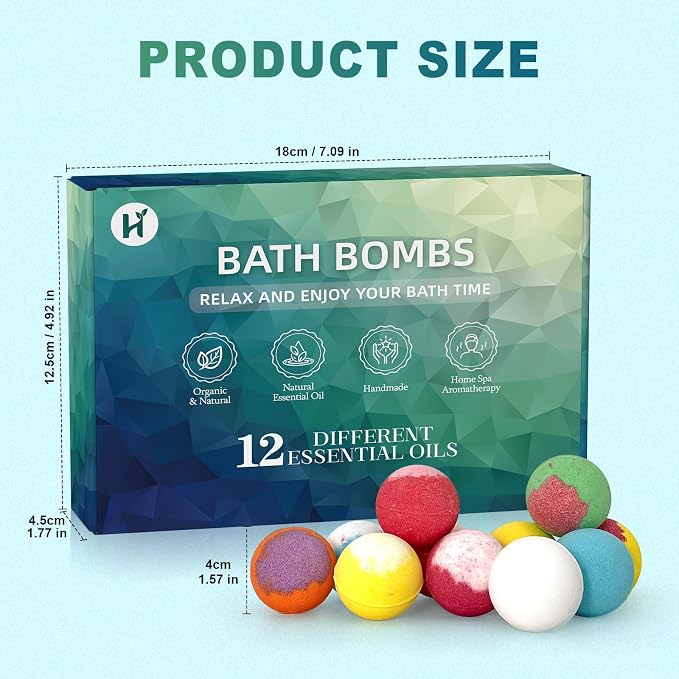 Bath Bombs Birthday Gifts for Women & Men Set, 12 Pack Handmade Natural Organic - Image 9