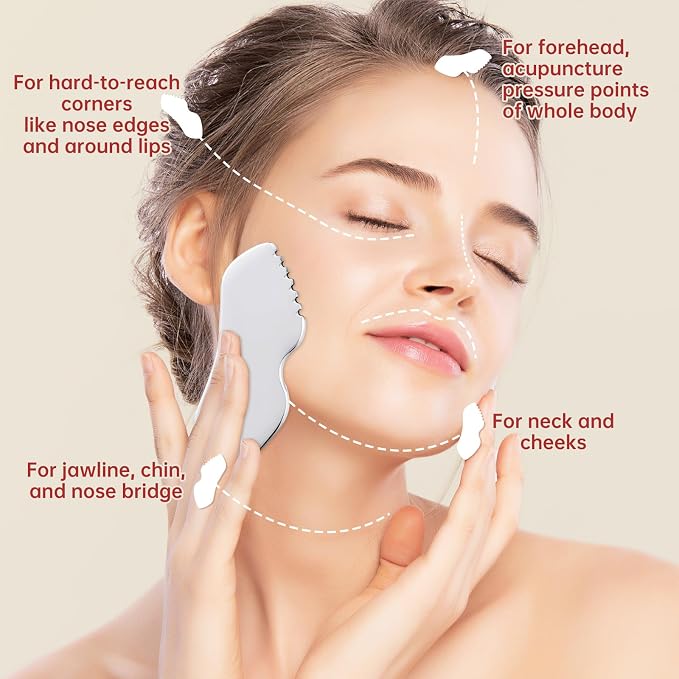 Stainless Steel Gua Sha Facial Tools, Face Comb & Massager Metal Gua sha Tool - Image 5