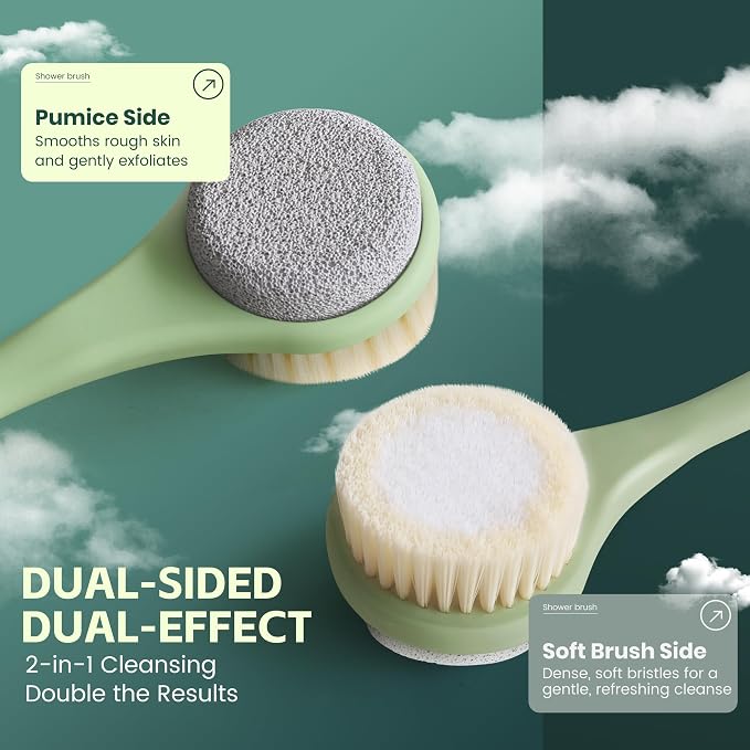Back Scrubber for Shower, Long Handle Exfoliating Brush, Dual-Sided Bath Brush - Image 3