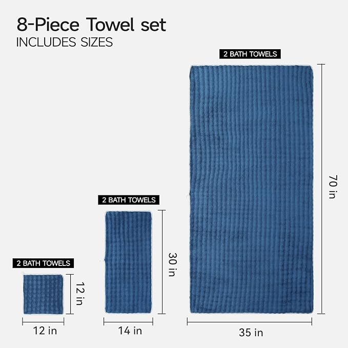 REDKISS 8-Piece Soft Bath Towel Sets, Extra Large 2 Bath Sheet, 2 Hand Towel - Image 3