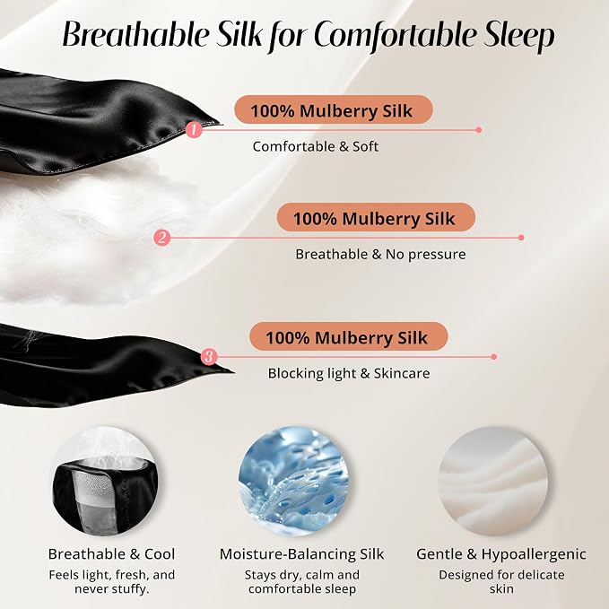 Silk Sleep Mask for Women: 100% Mulberry Silk Eye Mask, Soft Wavy Edge Eye - Image 2