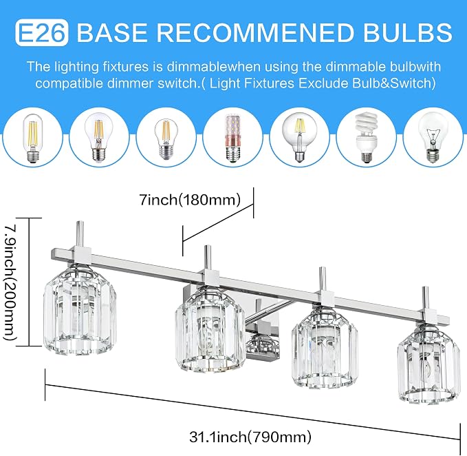 SOLFART Crystal 4 Lights Bathroom Lights Over Mirror Bathroom Lighting Fixtures - Image 2