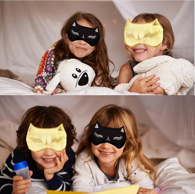 Cute Cat Sleep Mask for Kids, 2 Pack Silk Sleeping Eye Cover Adjustable Mask - Image 5