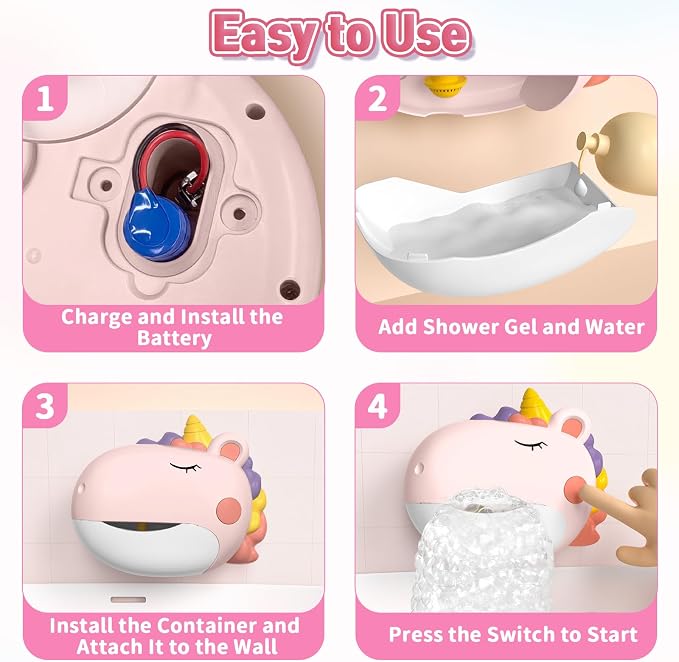 Infowush Baby Bath Toys, Unicorn Bath Bubble Machine Toddler Bath Toys - Image 5