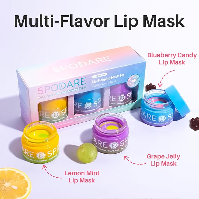 SPODARE 3-in-1 Dual-Color Sleeping Lip Mask Set – Blueberry, Grape & Lemon | - Image 4