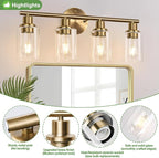 Zarbitta 4-Light Bathroom Light Fixtures, Brushed Brass Modern Vanity Lights - Image 4