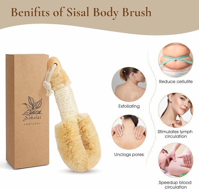Dry Body Brush Set for Lymphatic Drainage, Natural Sisal Bristle Dry Brushing - Image 9
