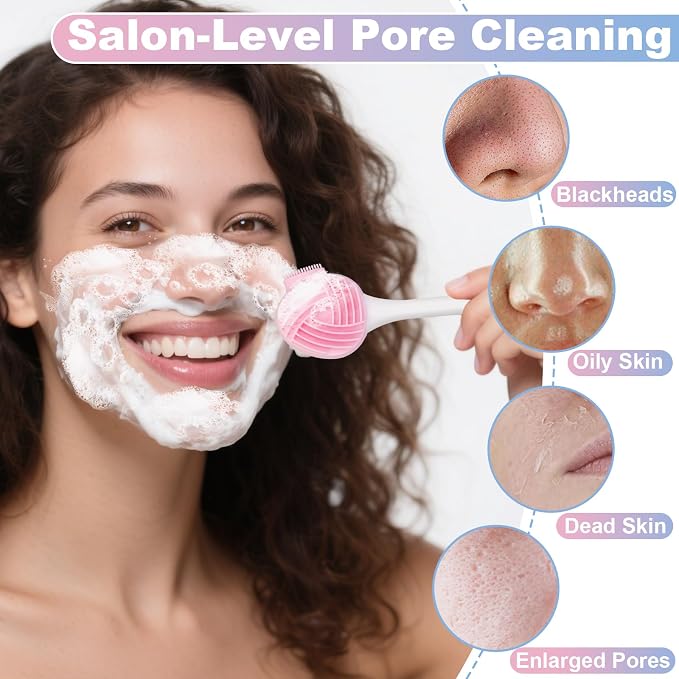 4PCS 2 in 1 Double-Sided Facial Cleansing Brush, Silicone Face Scrubber - Image 3