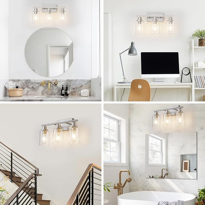 3 Light Bathroom Light Fixtures Brushed Nickel Vanity Light Over Mirror Modern - Image 5