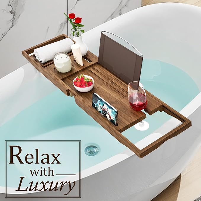 Premium Teak Bathtub Tray Caddy, Wooden Bath Caddy Trays - Image 2