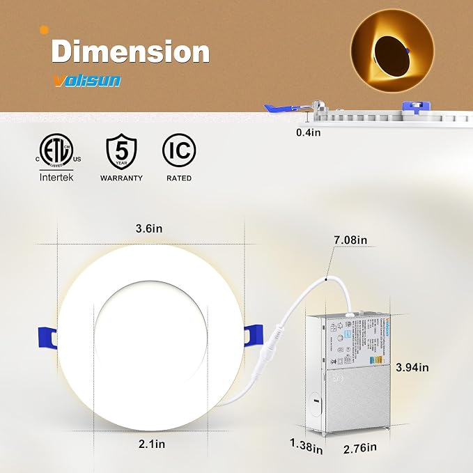 VOLISUN 12 Pack 3 Inch 5CCT Recessed Light - Image 4