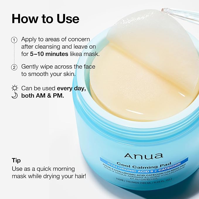Anua 8 Hyaluronic Acid Catechin Calming Pad, Pore Care & Cooling Effect - Image 7