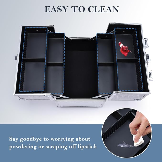 FRENESSA Makeup Train Case Makeup Organizer Box Portable Cosmetic Travel Case - Image 7