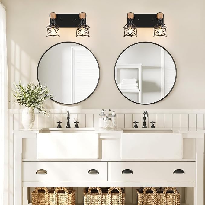 FadimiKoo 2-Light Farmhouse Bathroom Vanity Light Fixtures, Wood Bathroom - Image 4