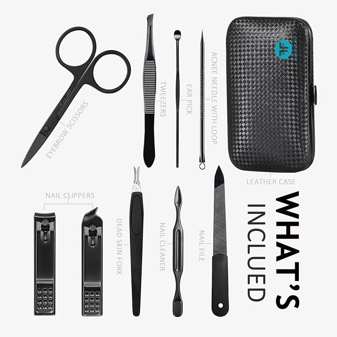 HANTEKAS Manicure Set 9 in 1 Stainless Steel, Nail Clippers Scissors Pedicure - Image 2