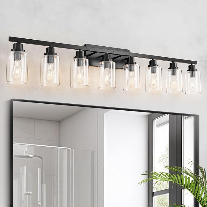 8 Light Black Bathroom Vanity Light Fixture, Long Farmhouse Vanity Lights Over by HCCZLighting
