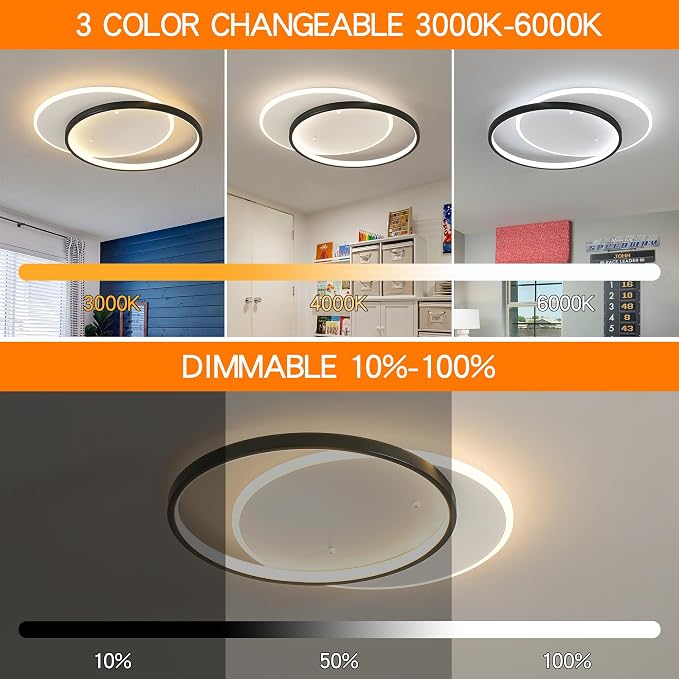 Shine LUEST Modern LED Ceiling Light Fixture Black Semi Flush Mount Light - Image 3