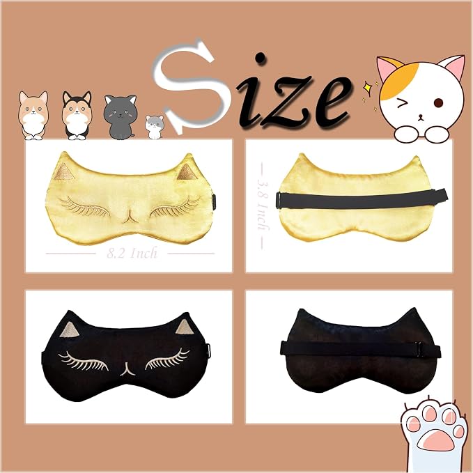 Cute Cat Sleep Mask for Kids, 2 Pack Silk Sleeping Eye Cover Adjustable Mask - Image 2