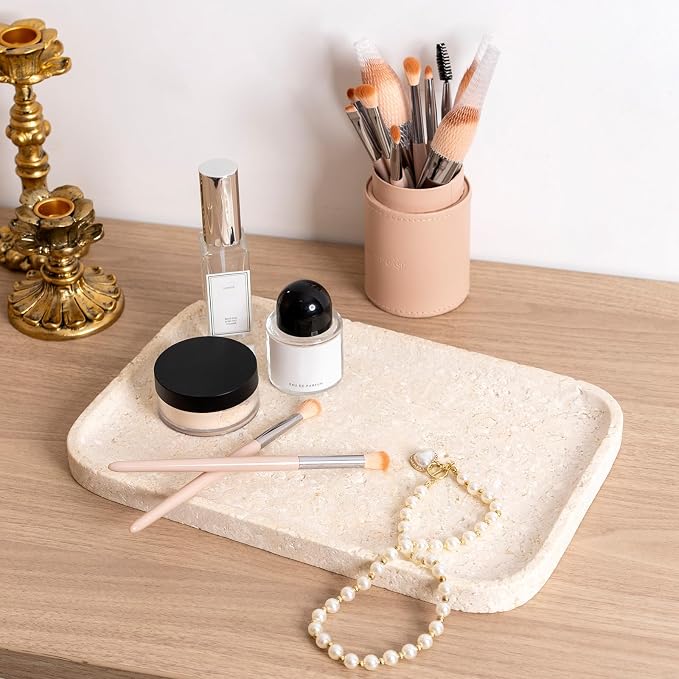 Karibiber Natural Marble Vanity Tray, 11.8" Marble/Stone Bathroom Tray - Image 4