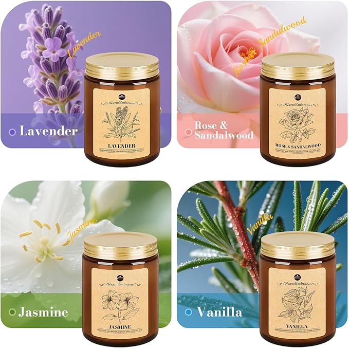WarmEmbrace Lavender Candles, 7.6 oz Natural Organic Soy Wax in Glass Jar - Image 2