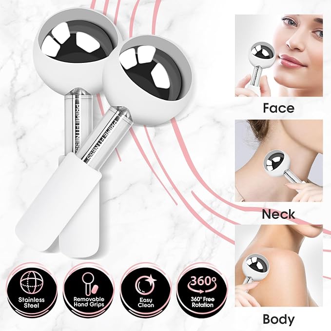 PRIME Fitness Ice Globes for Facials | Unbreakable Steel Cooling Roller | Cryo - Image 2