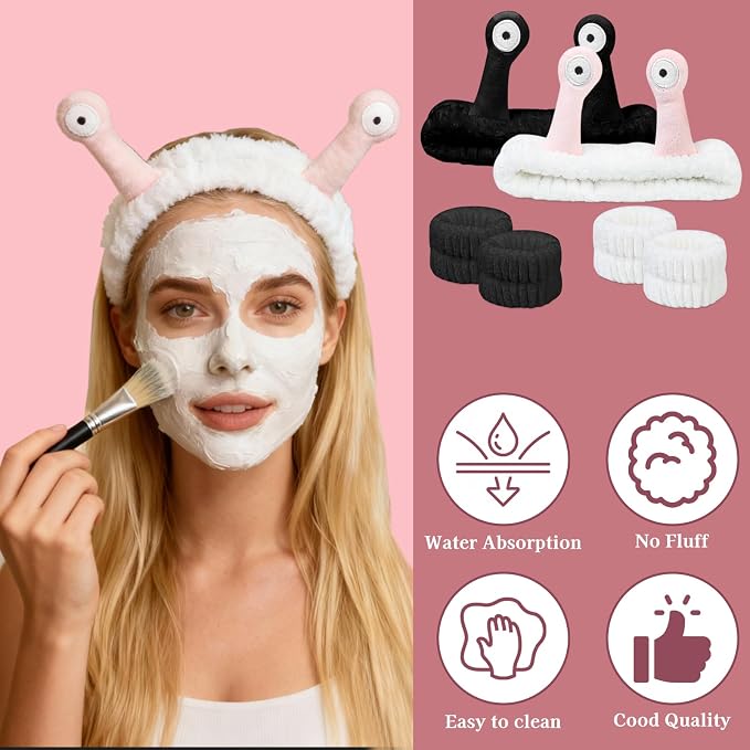 Snail Face Wash Headband Skincare & Wrist Bands - Image 3